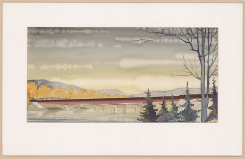 Watercolour entitled Bridge over water