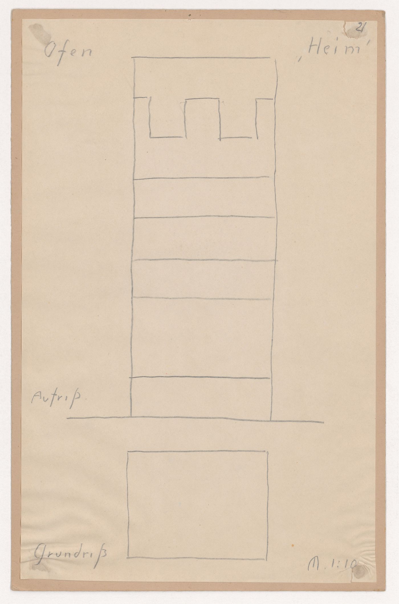 Elevation and plan for a tiled stove