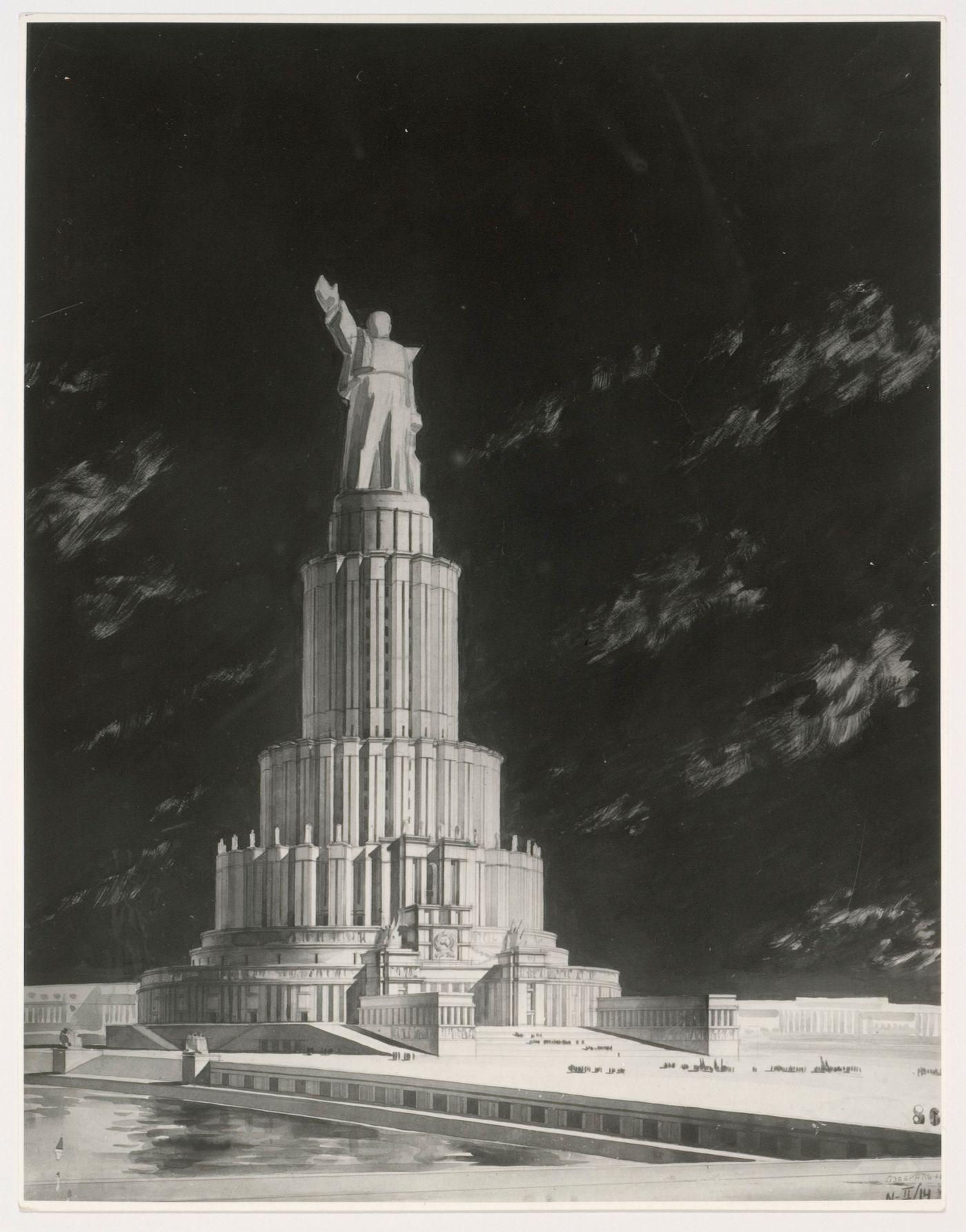 Photograph of a perspective drawing for a Palace of Soviets, Moscow