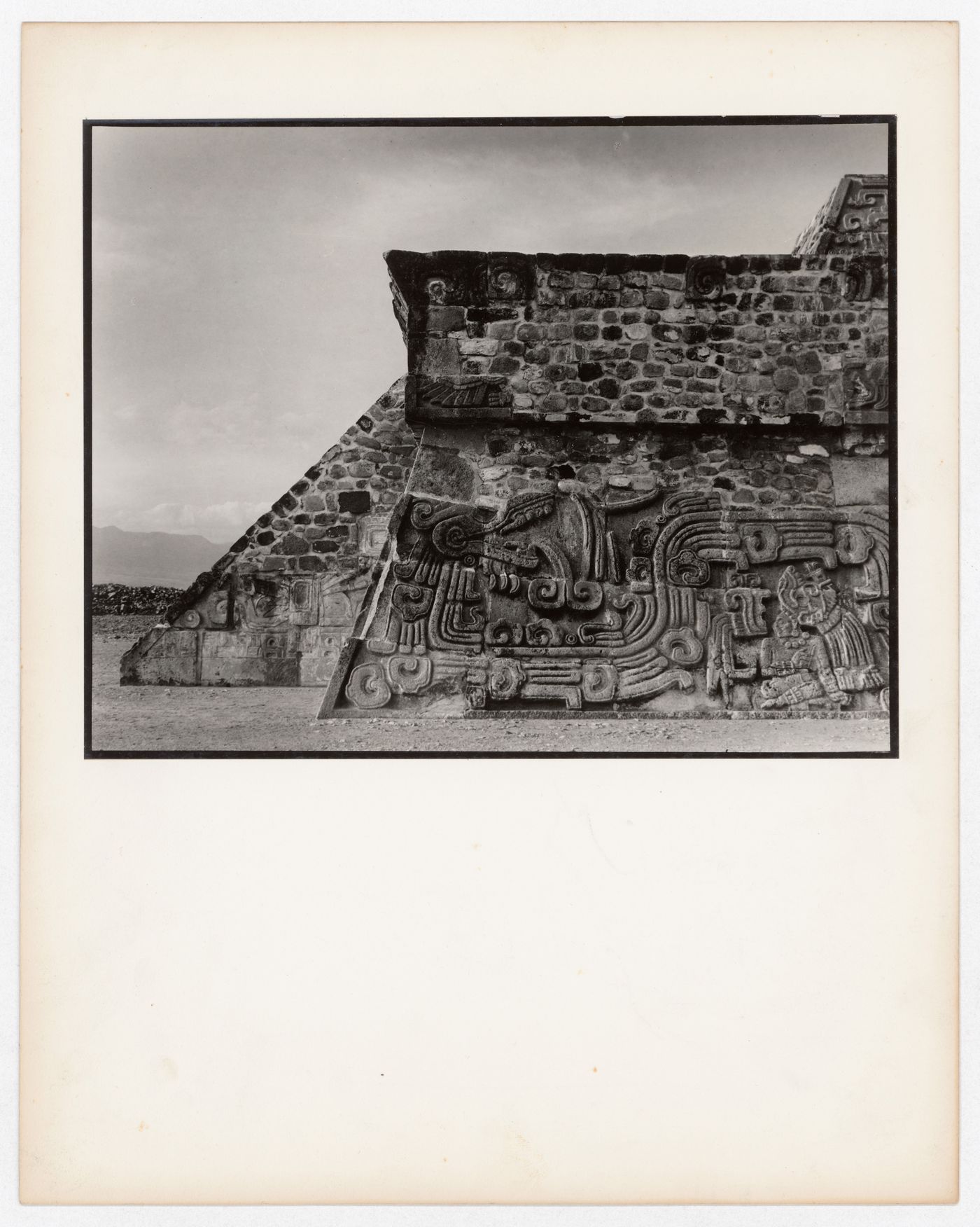 Partial view of a pyramid, possibly known as the Pyramid of the Feathered Serpent, Xochicalco Site, Xochicalco, Mexico