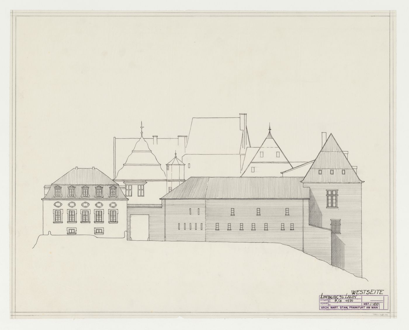 West elevation for an addition to an existing building, possibly a school, Limburg an der Lahn, Germany