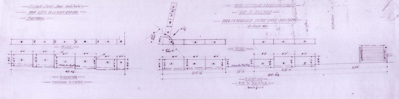 Plans and elevations for a stone wall for Notre-Dame de Montréal, apparently for the renovations of 1929-1949, rue Saint-Sulpice