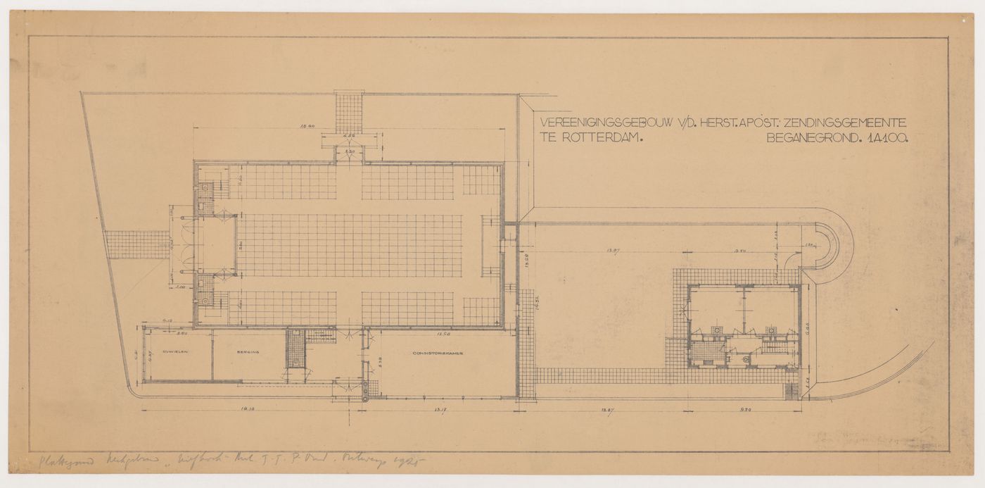 Ground floor plan for the church for Kiefhoek Housing Estate, Rotterdam, Netherlands