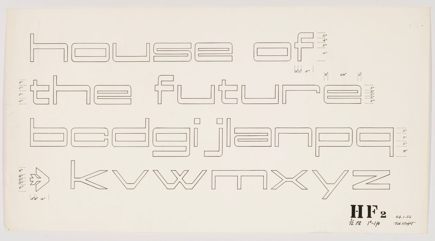 House of the Future, Daily Mail Ideal Homes Exhibition, London, England: design for the text to be projected onto the walls
