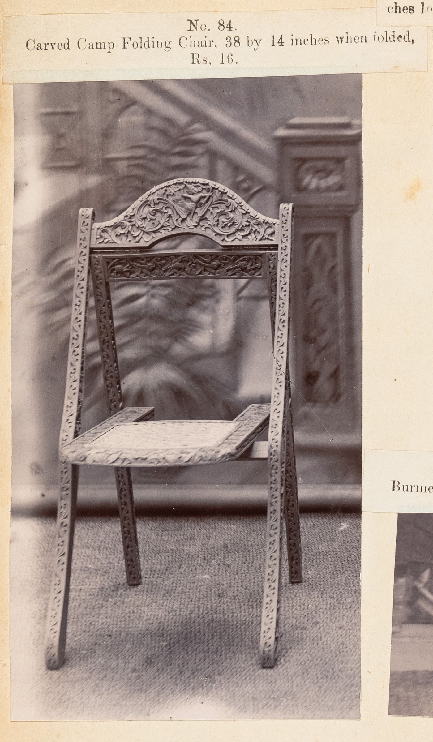 View of a chair, F. Beato Limited, C Road, Mandalay, Burma (now Myanmar)