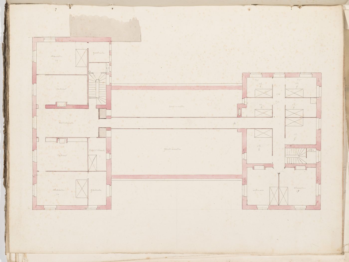 Project no. 7 for a country house for comte Treilhard: Second floor plan