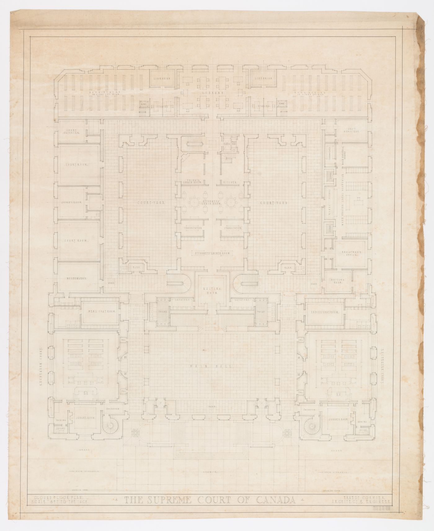 Plan préliminaire du rez-de-chaussée, Cour suprême du Canada, Ottawa, Ontario, Canada (1937-1953, 1977)