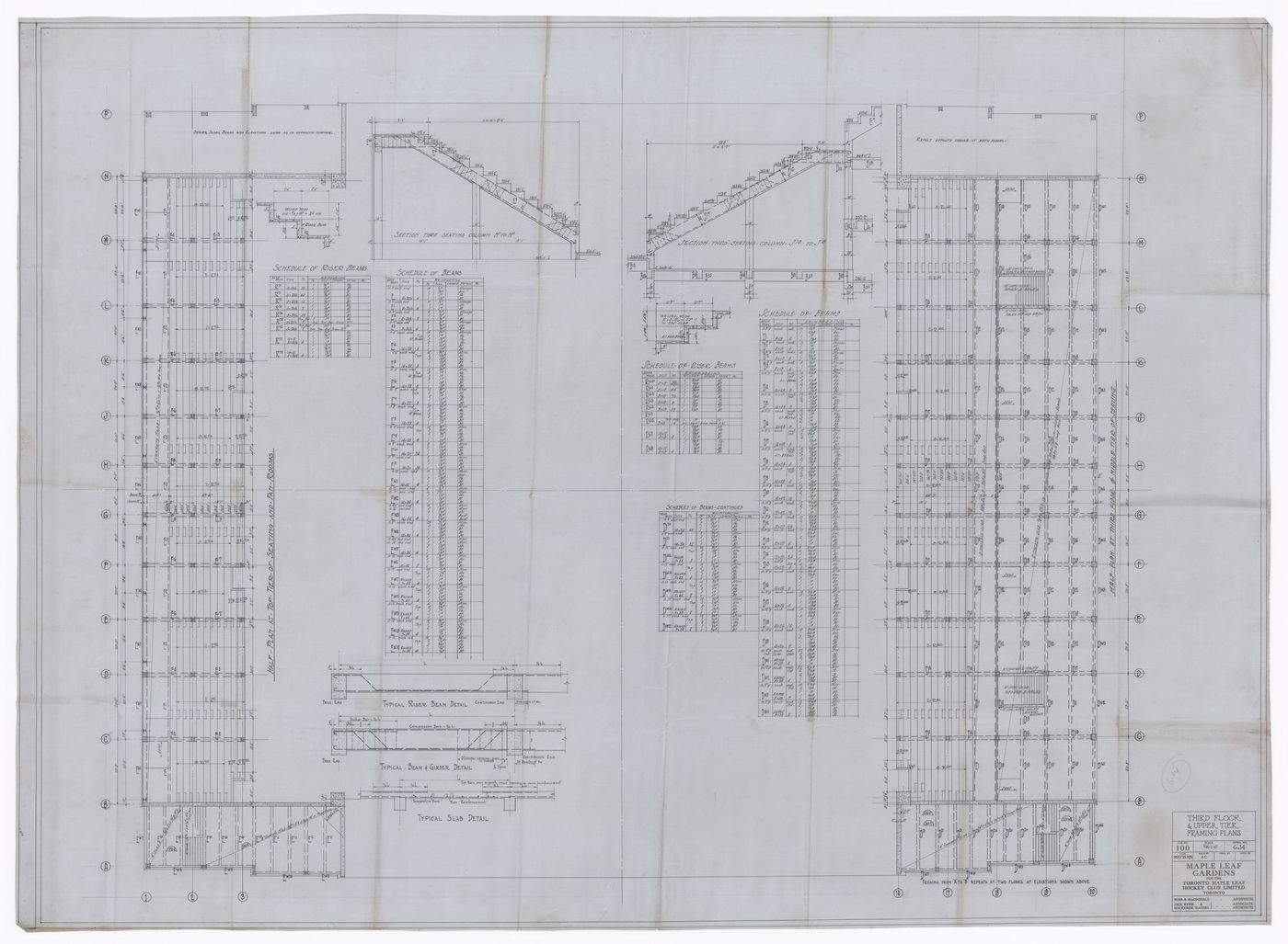 Third floor & upper tier framing plans for Maple Leaf Gardens, Toronto