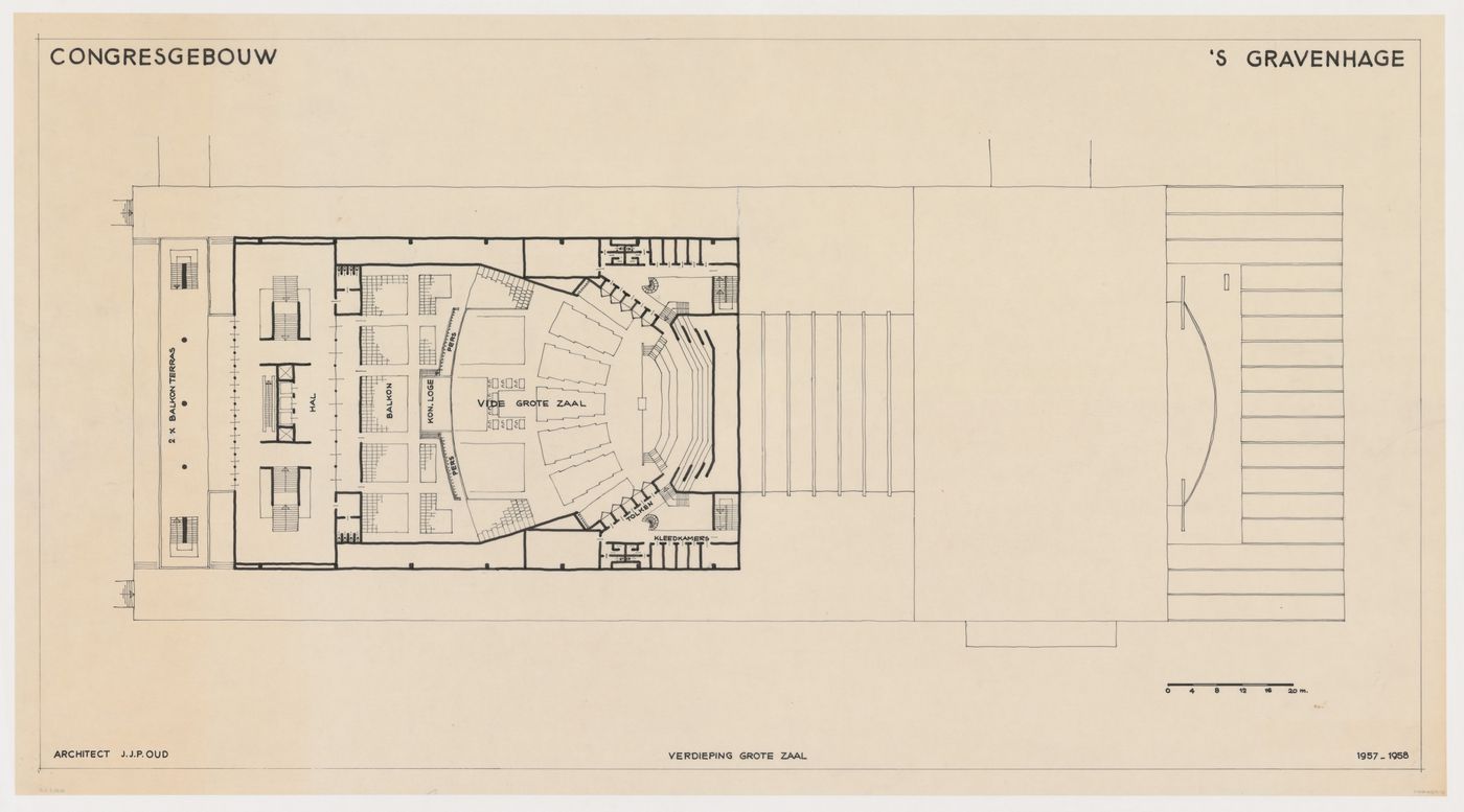 First floor plan showing the main auditorium for the Congress Hall Complex, The Hague, Netherlands