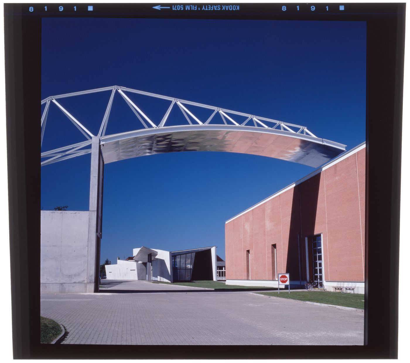 Connecting curving canopy view of Vitra International, Weil am Rhein, Germany
