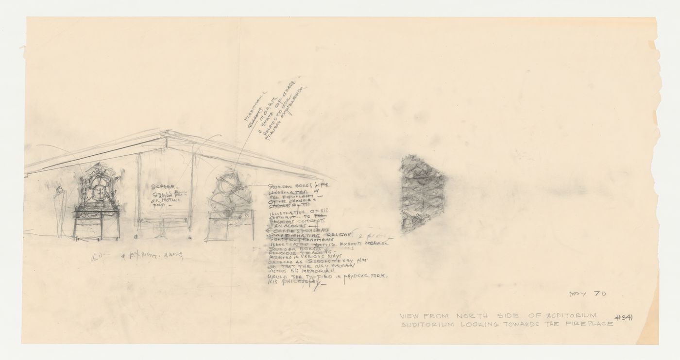 Wayfarers' Chapel, Palos Verdes, California: Sketch elevation and plan for Swedenborgian educational models for the auditorium audiovisual exhibit