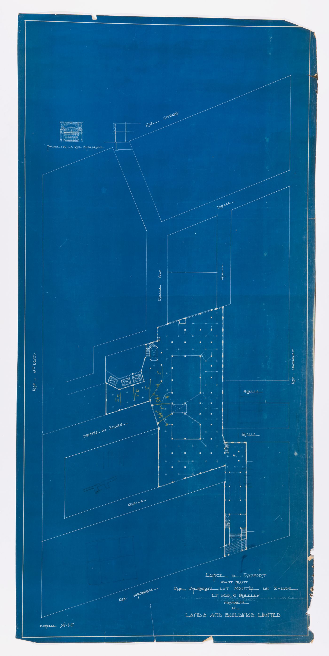 Élévation pour la façade et plan, Garage de la Montée du Zouave, Montréal, Canada (1919-1920)