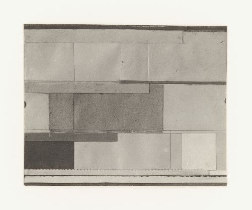 Photograph of a student model and drawings on the topic "Partial Division of Surface (Vertical and Horizontal, Relief and Shade)" for the "Space" course at the Vkhutemas (Higher State Artistic Technical Studios), Moscow