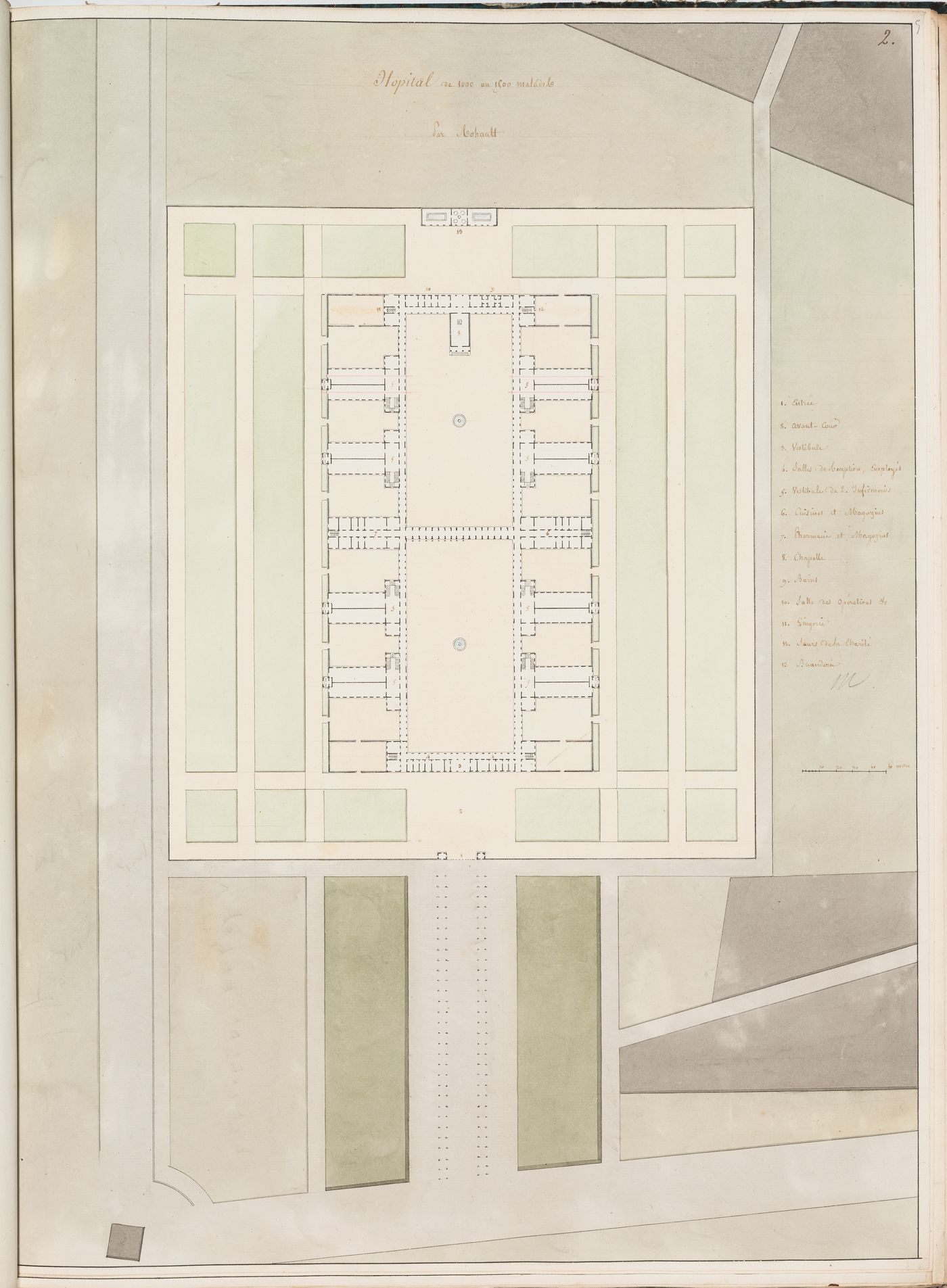 Ideal hospital for 1000 or 1500 patients near the barrière de Monceau, Paris: Site plan number two