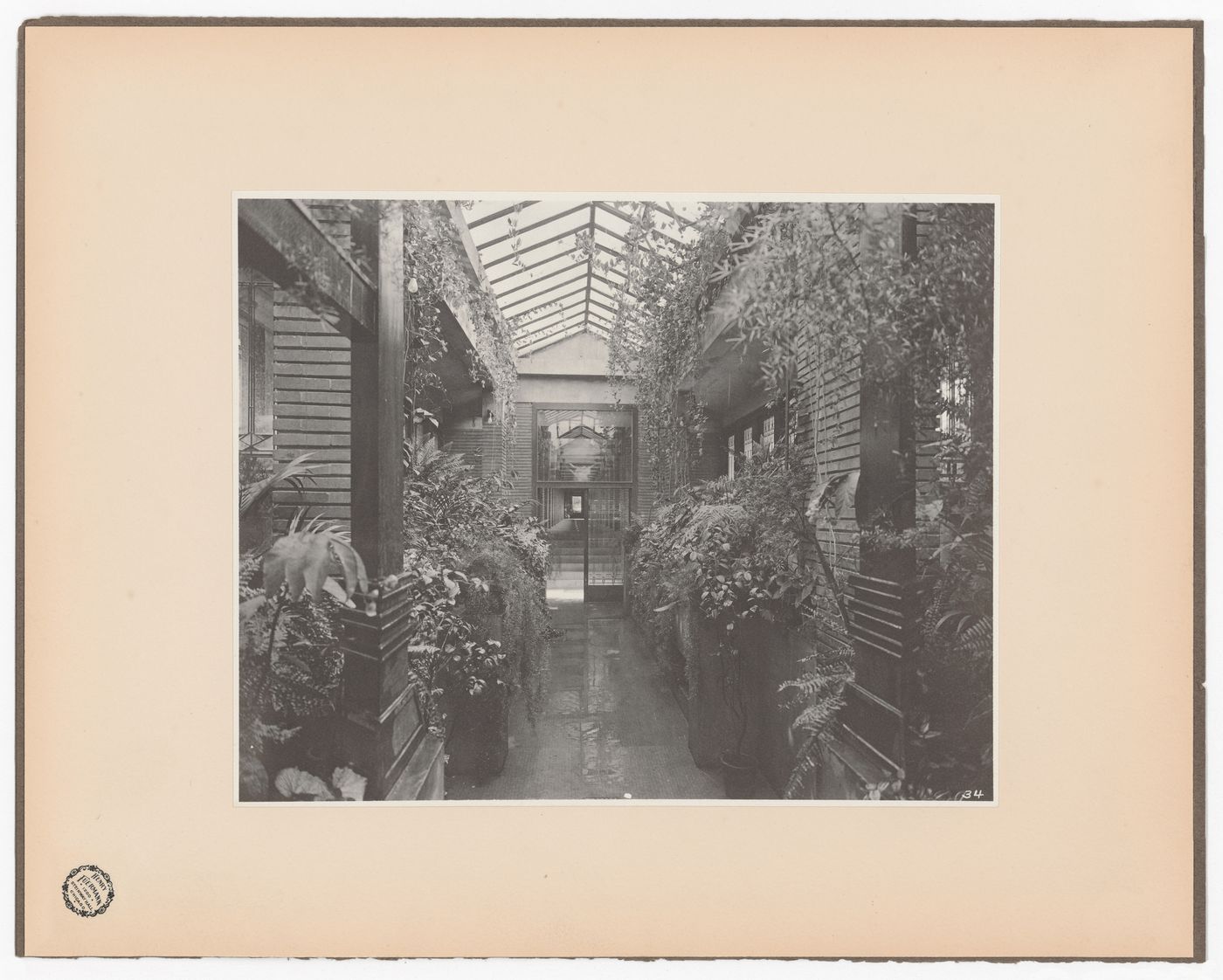 Interior view of Darwin D. Martin House showing the conservatory plants, Buffalo, New York