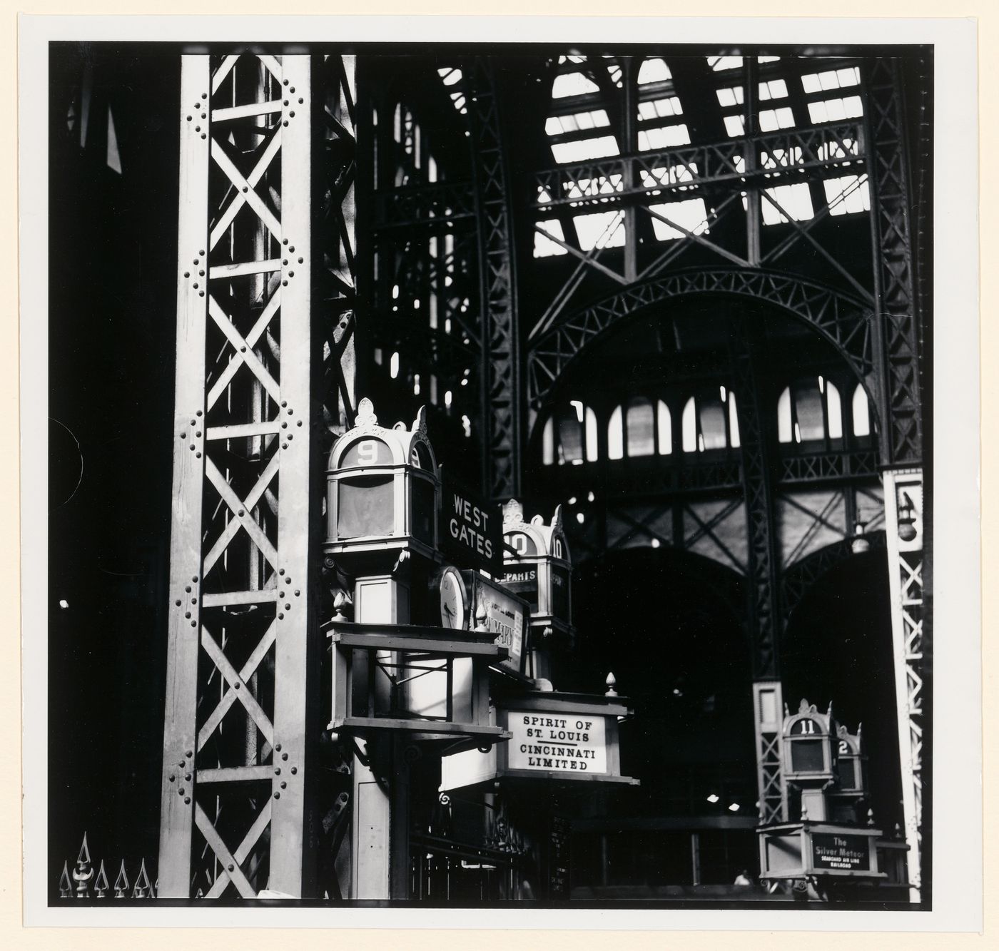 West Gates 9 and 10, probably Penn Station, New York City; View of Railroad Station gates and arched ceiling, The Spirit of St. Louis