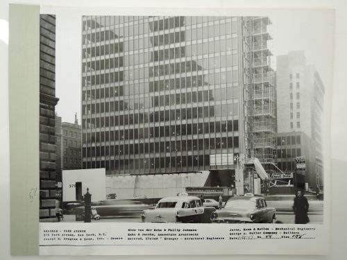 Seagram building under construction, 375 Park avenue, New York, N.Y., east view