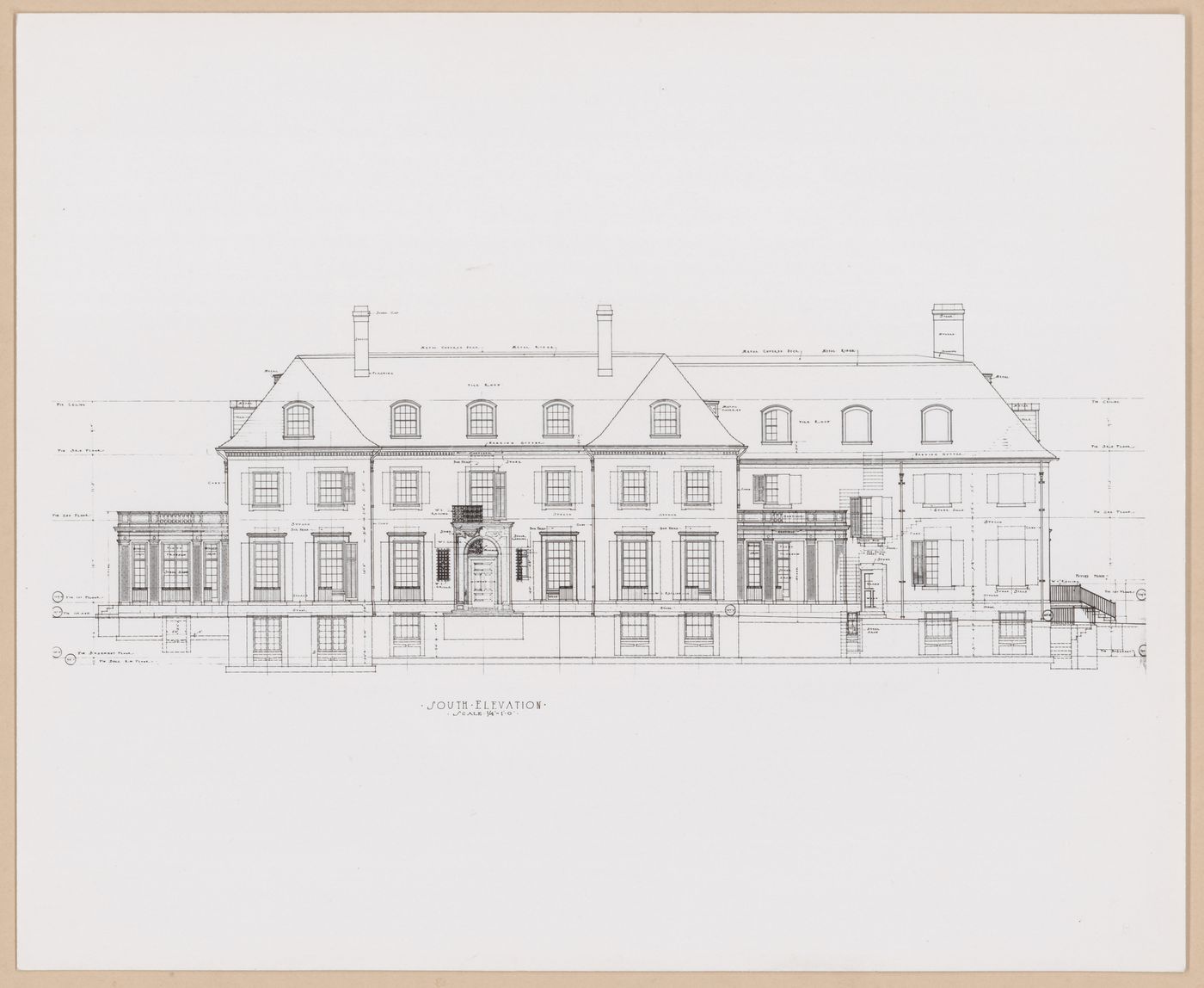 Photograph of the south front elevation for the John S. Newberry house (now demolished), Lake Shore Road, Grosse Pointe Farms, Michigan