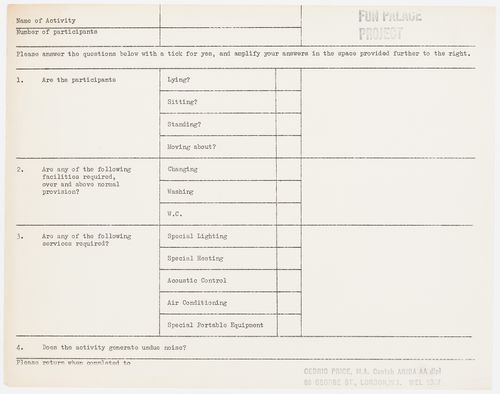 Form for acquiring information regarding an activity to be held at the Fun Palace