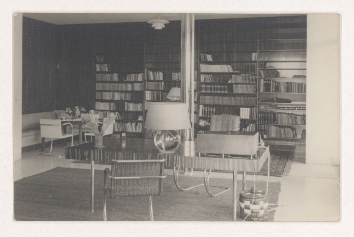 Interior view of the library of Tugendhat House, Brno, Czechoslovakia (now Czech Republic)