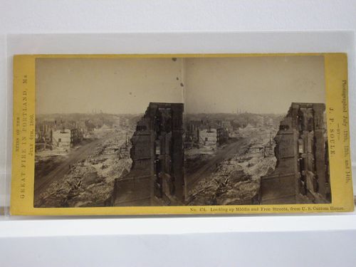 Ruins along Middle Street and Free Street, as seen from U.S. Custom House, after the Great Fire in Portland, Maine on July 4, 1866