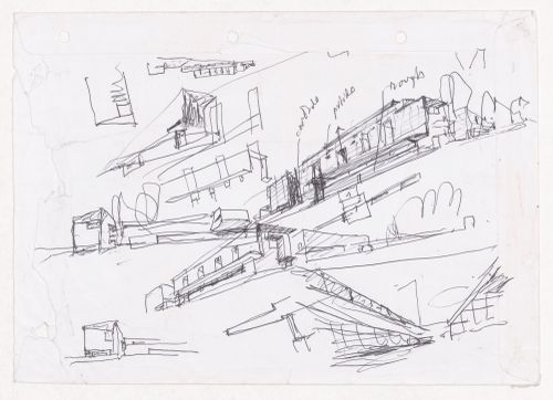Sketch axonometric views and perspective for Biblioteca de Humanidades da Universidade de Salamanca, Salamanca, Spain; verso: Sketch axonometric views for Biblioteca de Humanidades da Universidade de Salamanca, Salamanca, Spain