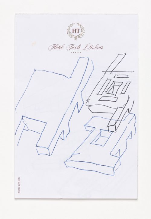 Notepad showing sketch axonometric views for Biblioteca da Câmara Municipal de Viana do Castelo, Viana do Castelo, Portugal