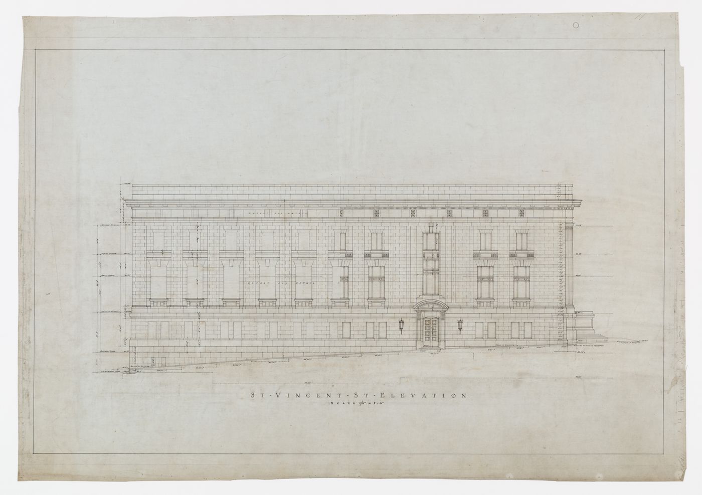 Élévation rue Saint-Vincent, Annexe au Palais de Justice de Montréal, Montréal, Canada (1920-1927)