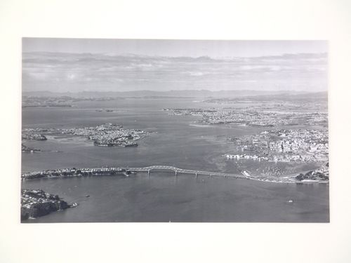 Aerial view of the Auckland Harbour Bridge, over the Waitematā Harbour, Auckland, New Zealand