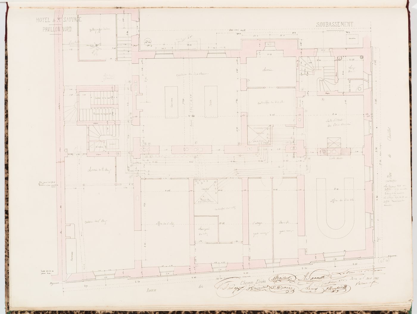 Plan for the "soubassement" of the "pavillon nord", Hôtel Sauvage, Paris