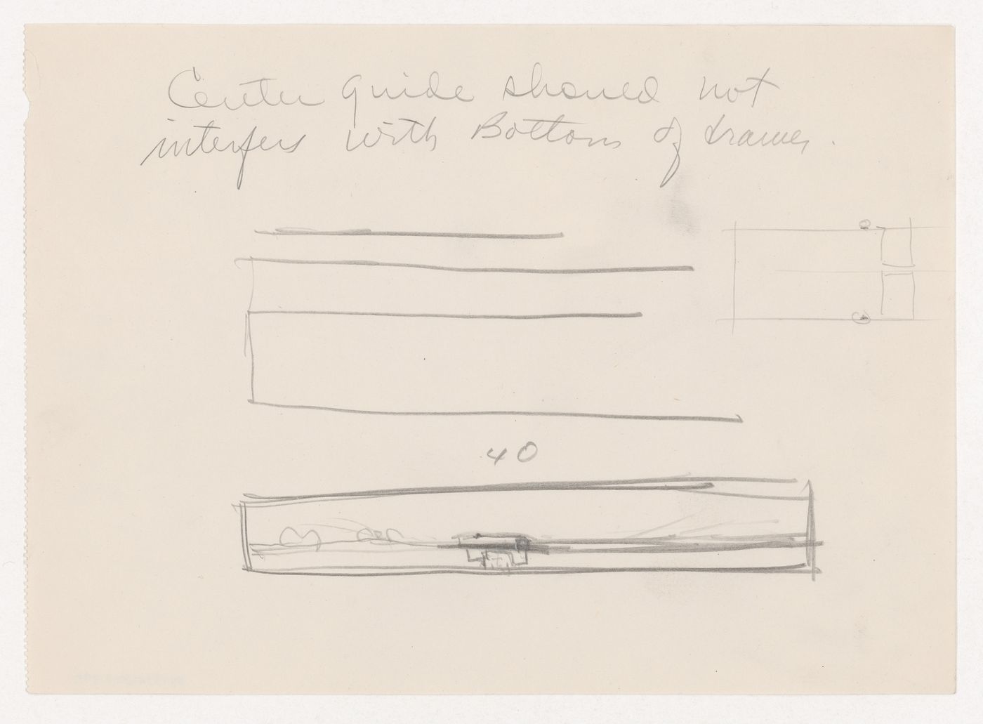 Sketches, possibly a plan and details for a drawer, probably for Illinois Institute of Technology