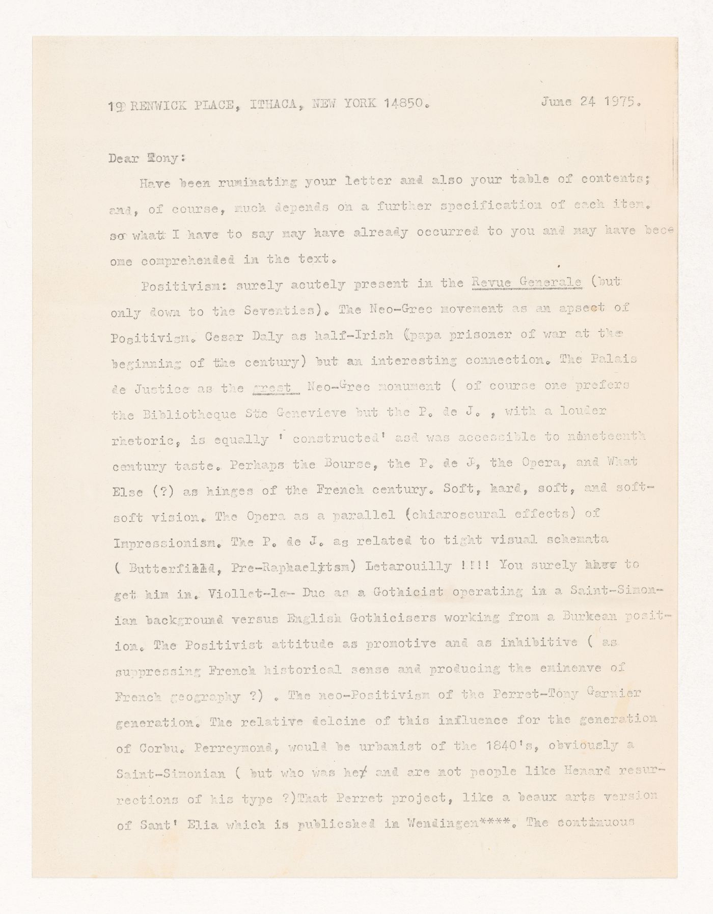 Letter from Colin Rowe to Anthony Vidler