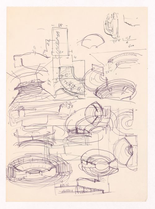 Sketch perspectives, axonometric views and sections for Cinema Teatro Edifício Av. de Roma, Lisbon, Portugal