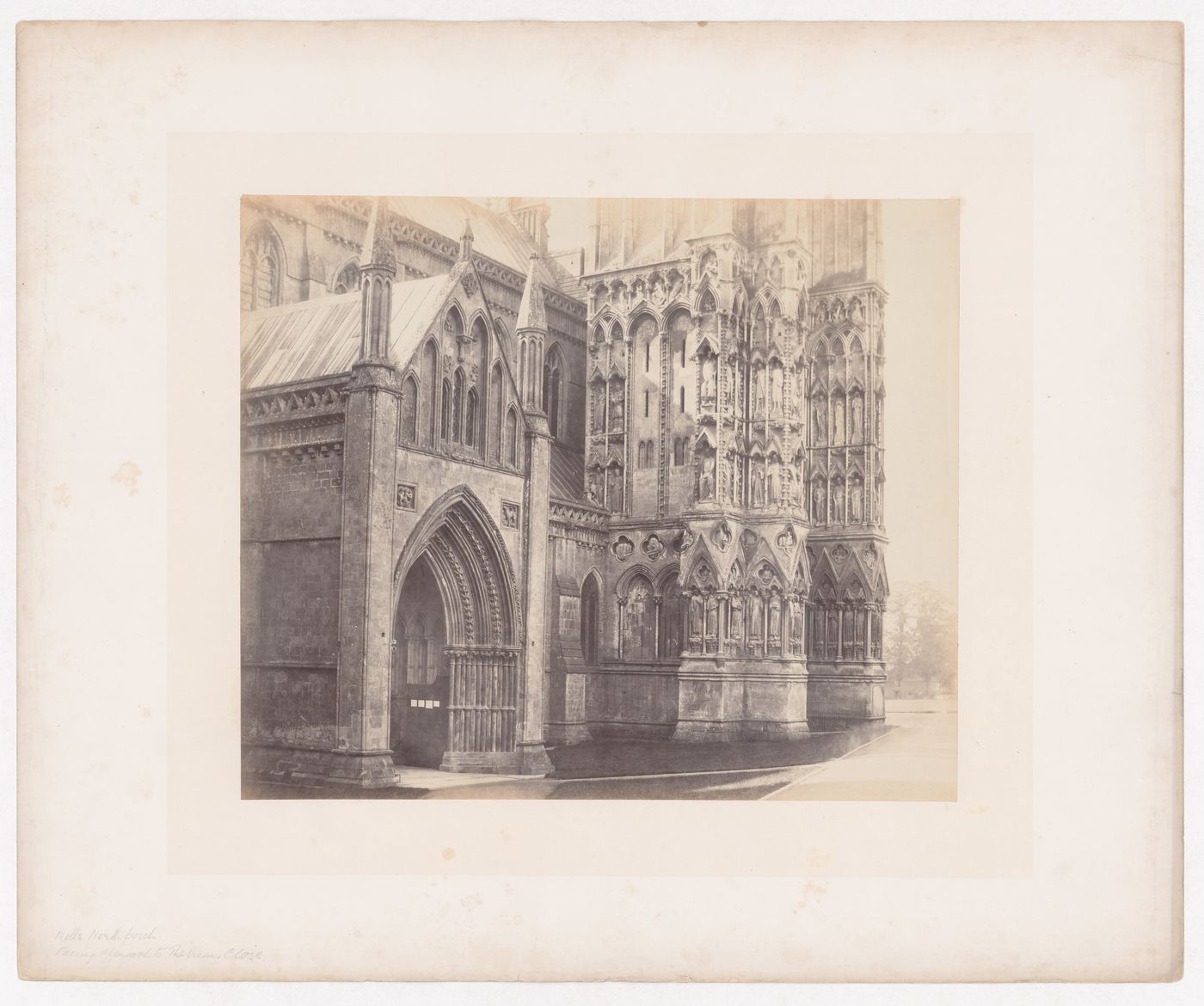 Exterior view of north porch, from approach to Vicar's Hall, Wells Cathedral, England