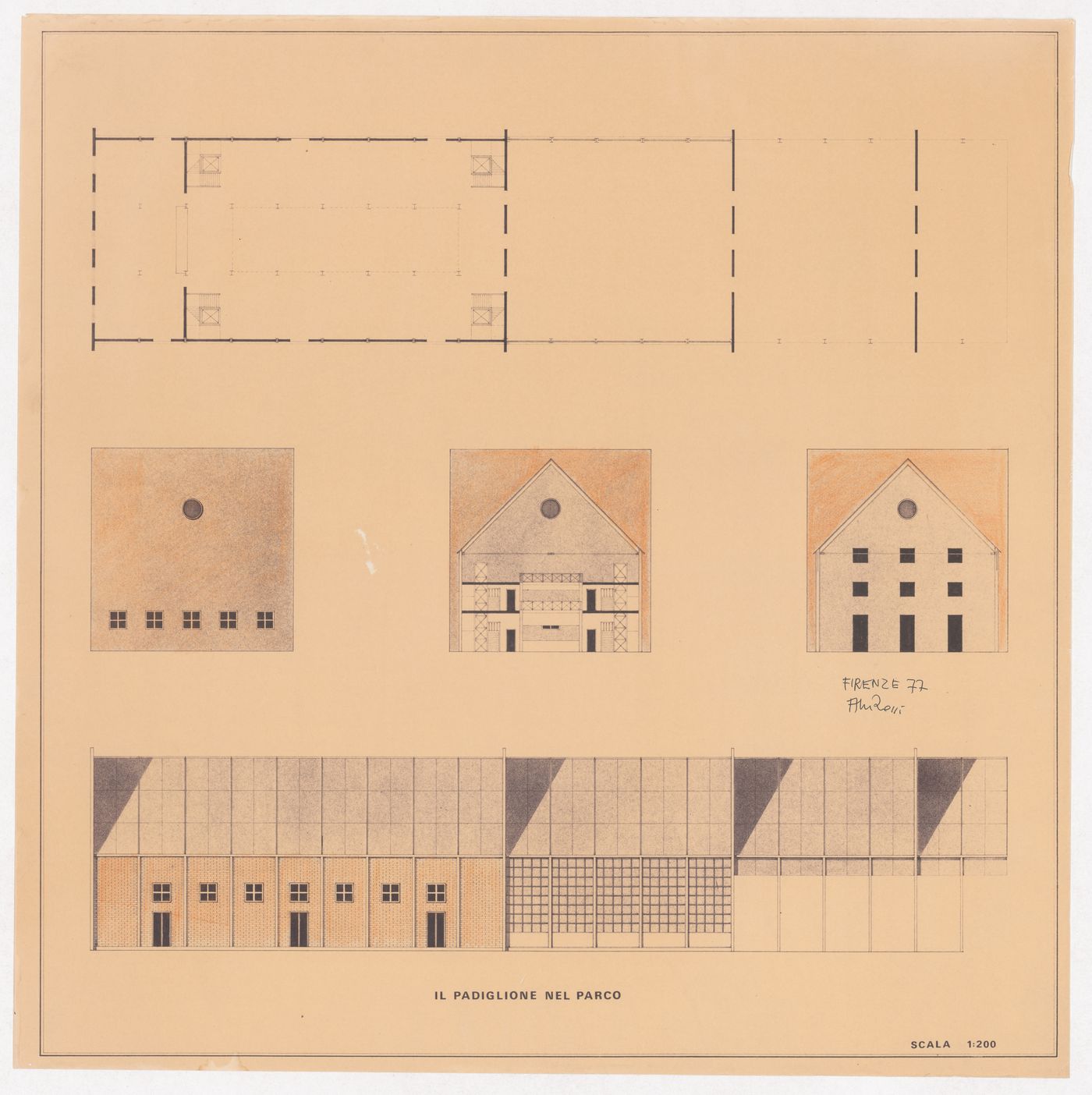 Plan and elevations for Centro Direzionale, Florence