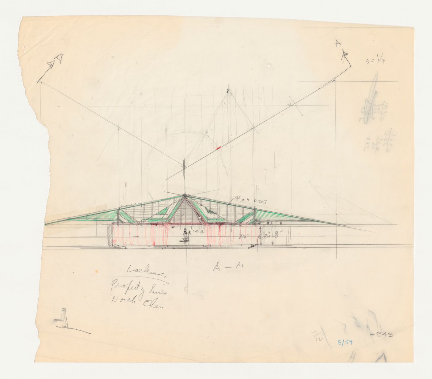 Wayfarers' Chapel, Palos Verdes, California: Section through the parish house