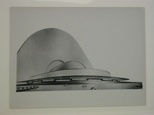 Photograph of a perspective drawing for the first round of competition for a "synthetic theater" in Sverdlovsk, Soviet Union (now Ekaterinburg, Russia)