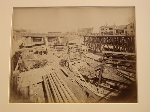 View of Sacré-Coeur construction site, with scaffolding partially assembled, Paris, France