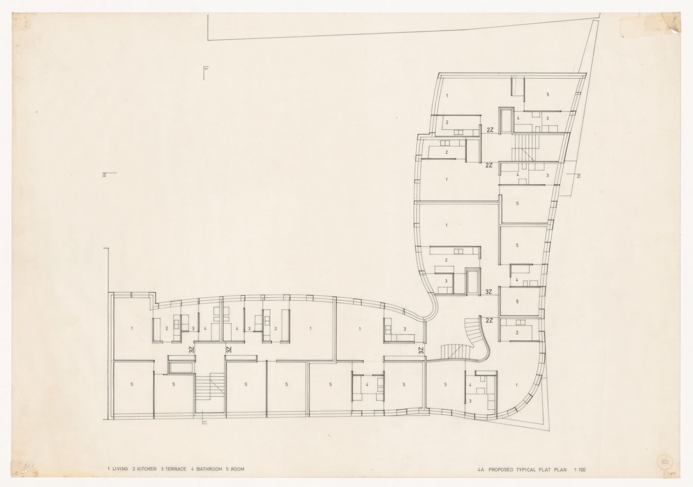 Plan for typical flat for Edificio de Apartamentos Bonjour Tristesse [Bonjour Tristesse residential complex], Block 121, Berlin, Germany