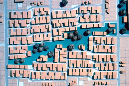 View of model for the Aranya Housing Project, Indore, India
