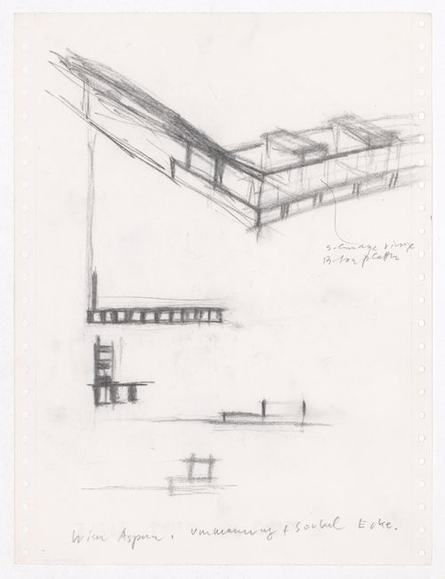 Housing Pilotengasse, Vienna-Aspern: Conceptual sketches, including siteplans, plans, elevations, and perspectives