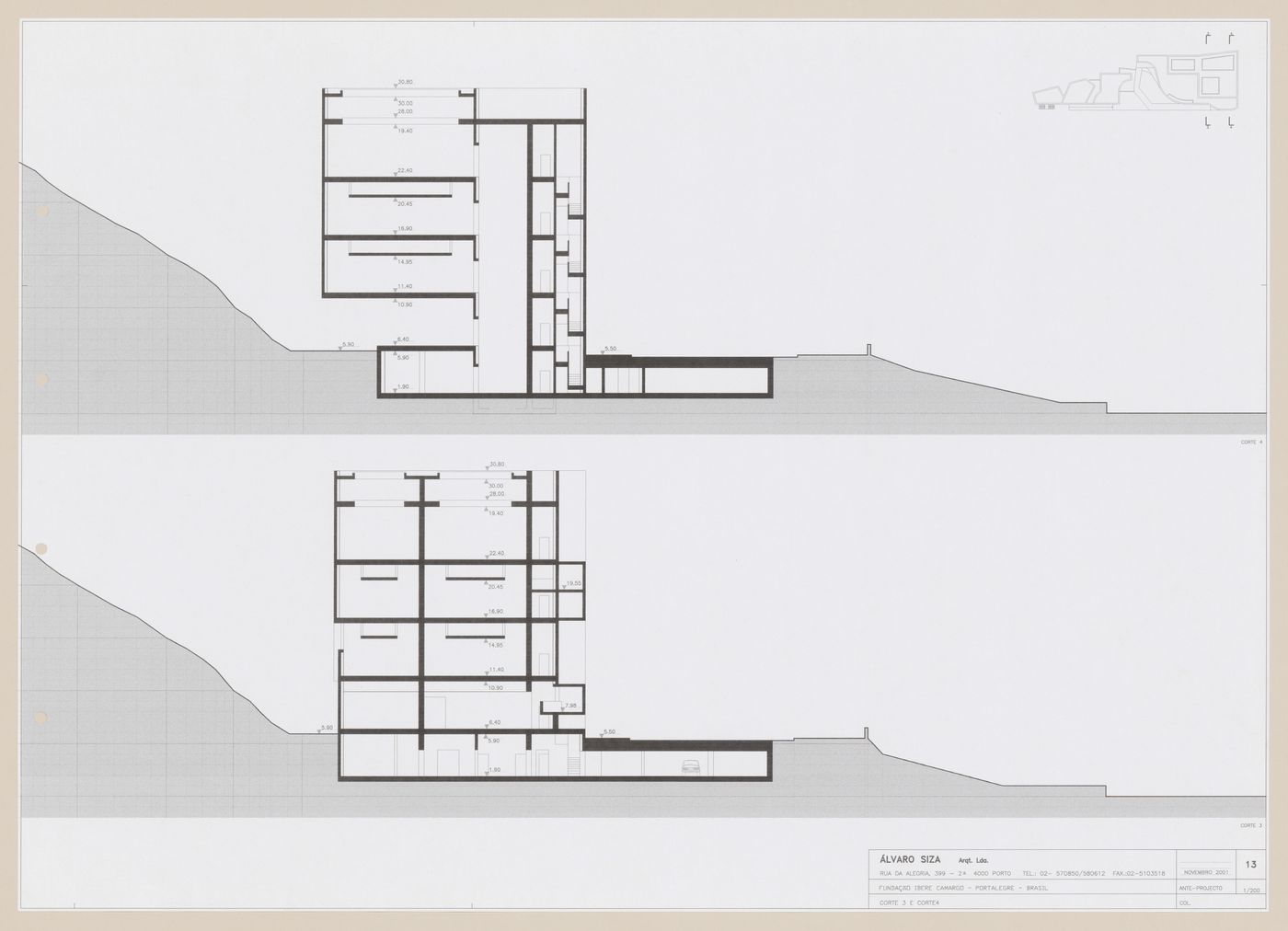 Sections for C. Cultural e Audit. para a Fundação Iberê  Camargo [Iberê  Camargo Foundation Museum], Porto Alegre, Brazil