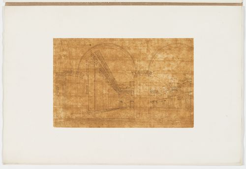 Perspective of an arcade and an urban square