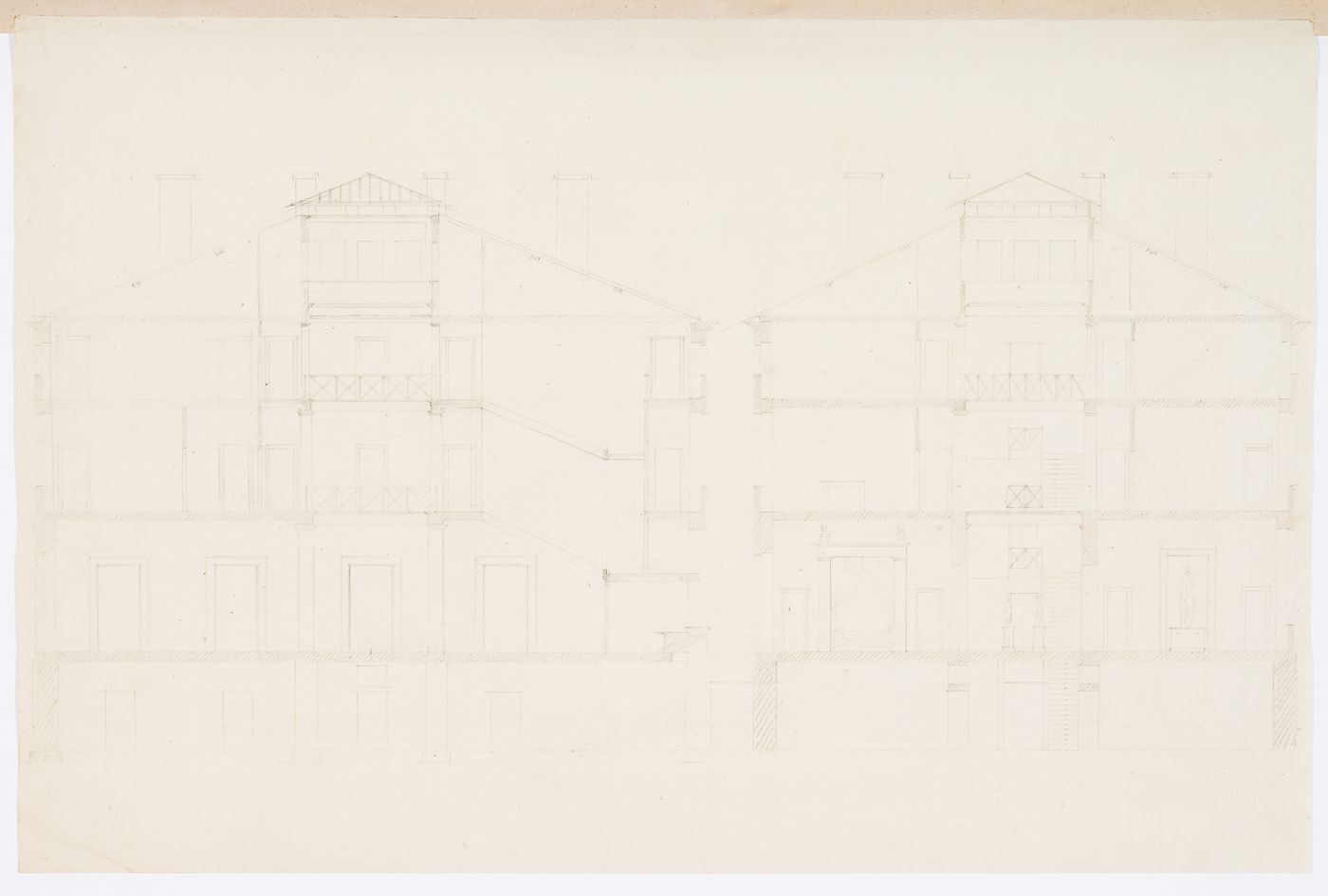 Project for an unidentified country house with a central skylight: Sections