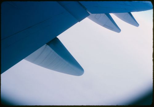 Airplane wing on a flight to Paris