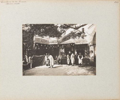 View of Boccara frères market stall, Tunisian section, Exposition universelle, 1900, Paris, France