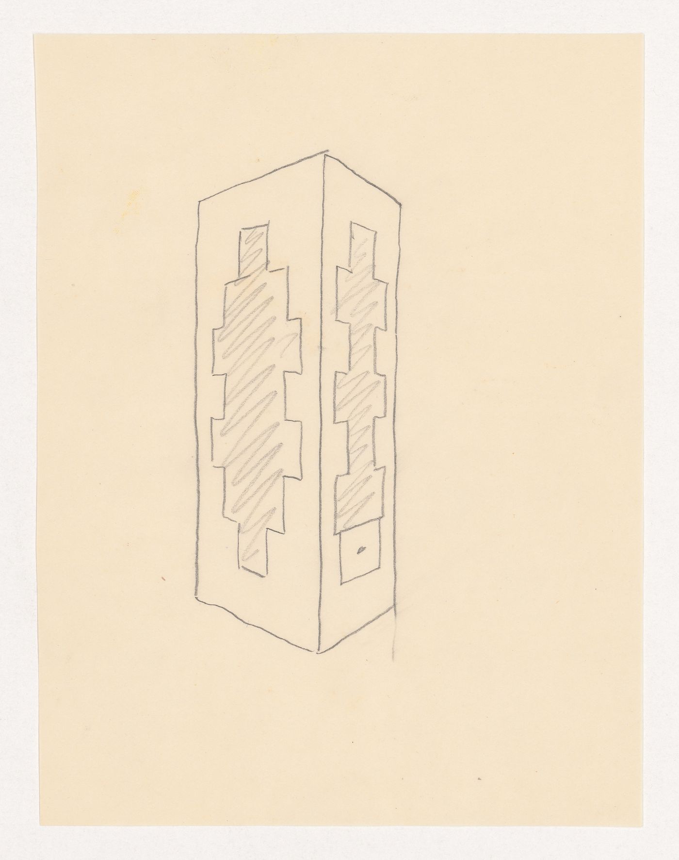 Perspective sketch for a tiled stove decorated with a geometric pattern