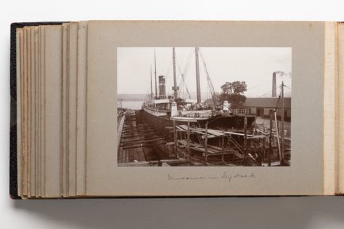 View of a steamship docked at Quebec City, Quebec, Canada