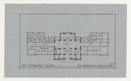 Student drawing showing the ground floor plan for a town hall, Technische Hogeschool Delft, Netherlands