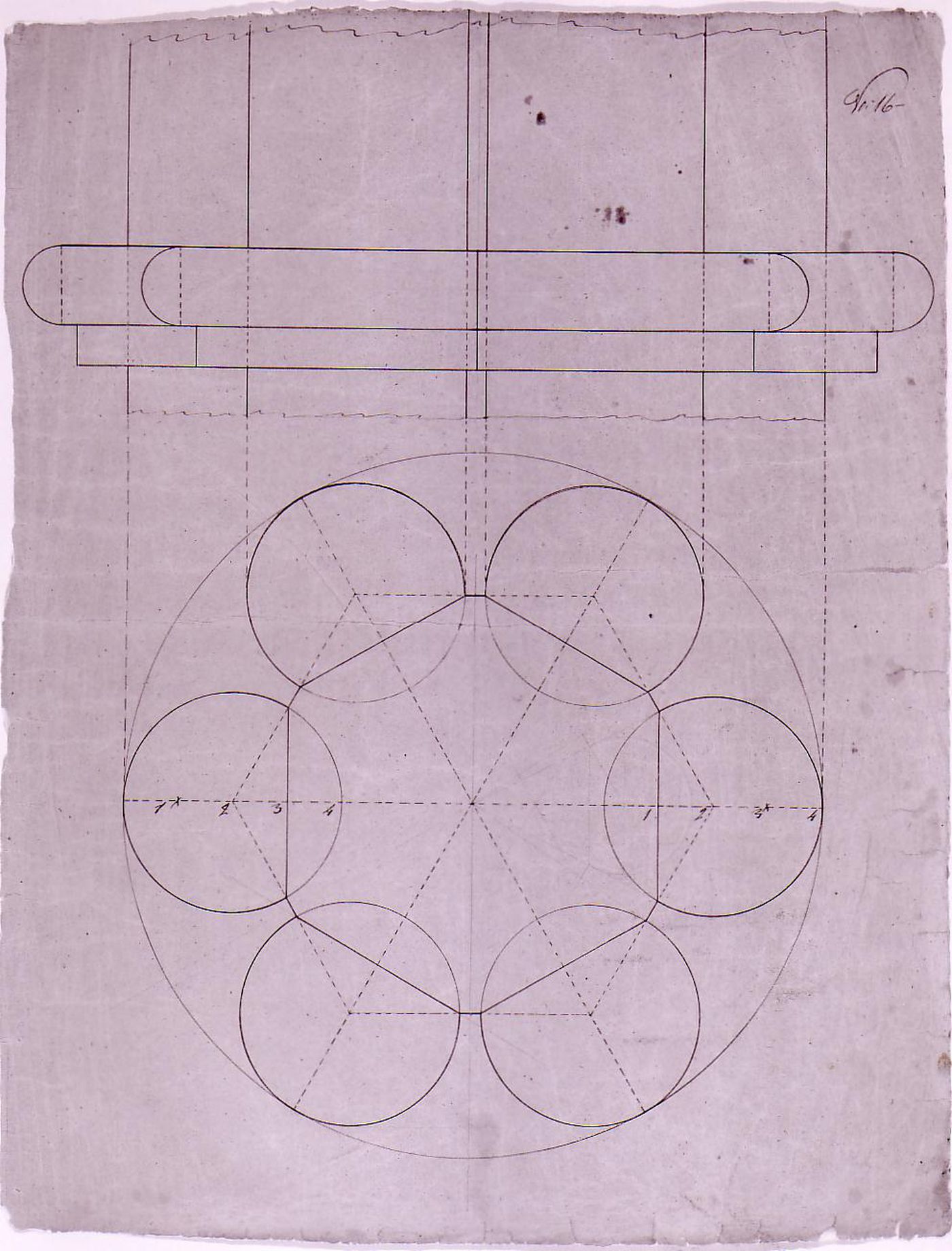 Plan and partial elevation for a column for the tribune for Notre-Dame de Montréal